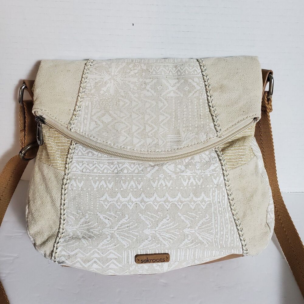 Sakroots Cotton & Jute Foldover Crossbody Messenger Bag Boho Chic Tribal